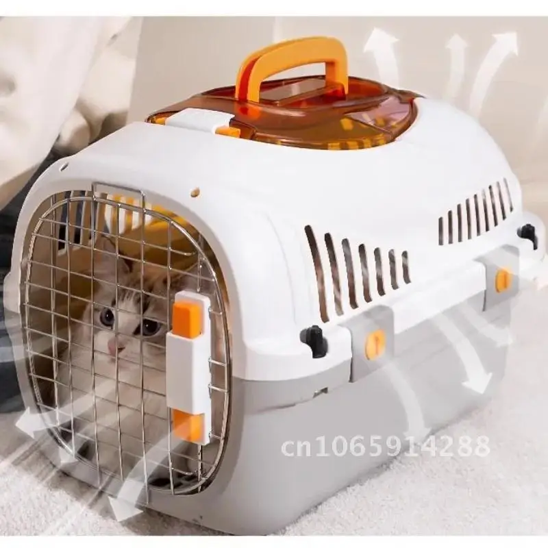 Portable pet travel airline box Simple Multifunctional pet car cage cat transport box cage Ventilated style breathable and