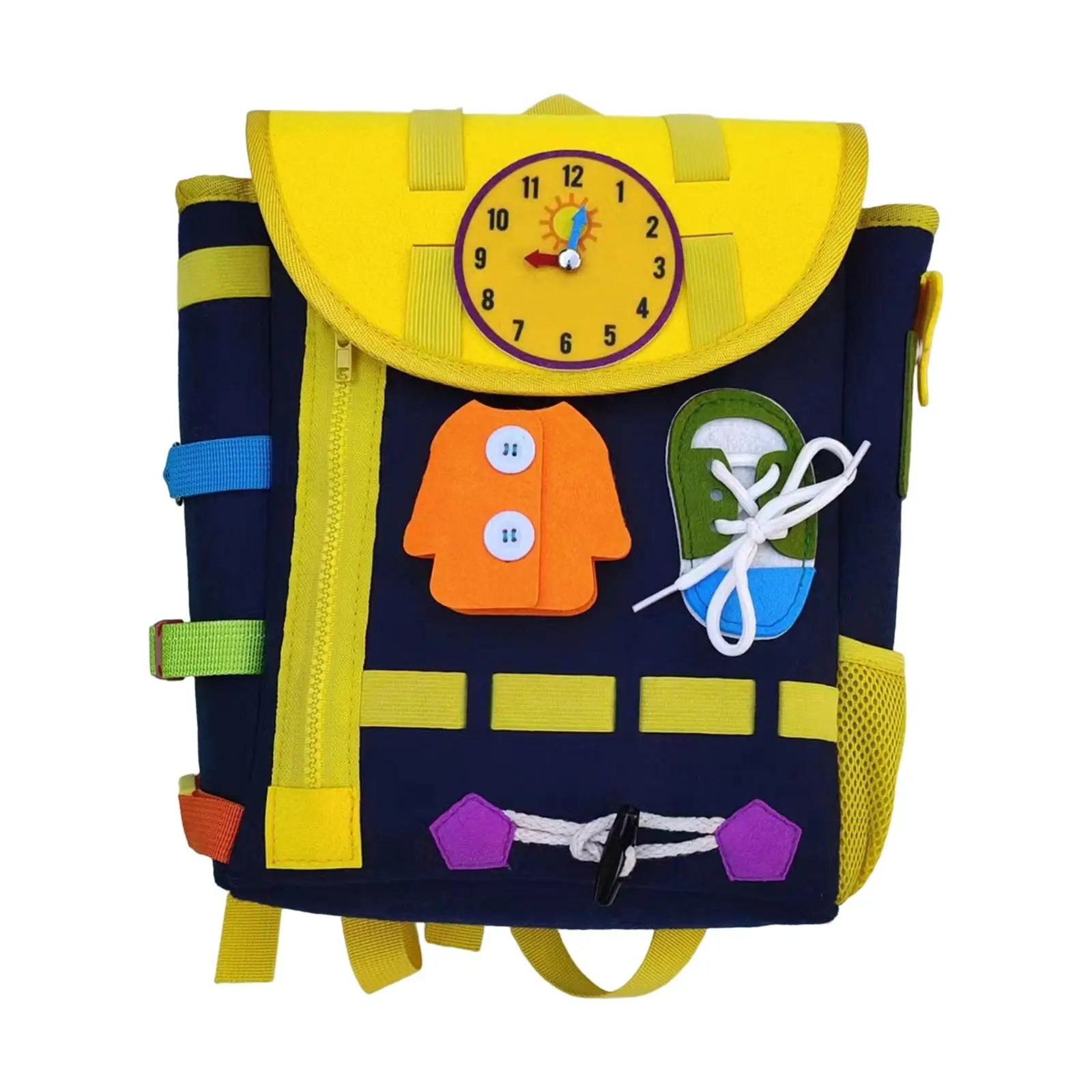 Toddlers Backpack Busy Board Easy to Play with Zip, Button, Laces, Clock Children Travel Toy for Birthday Gifts 1 2 3 4 Year Old