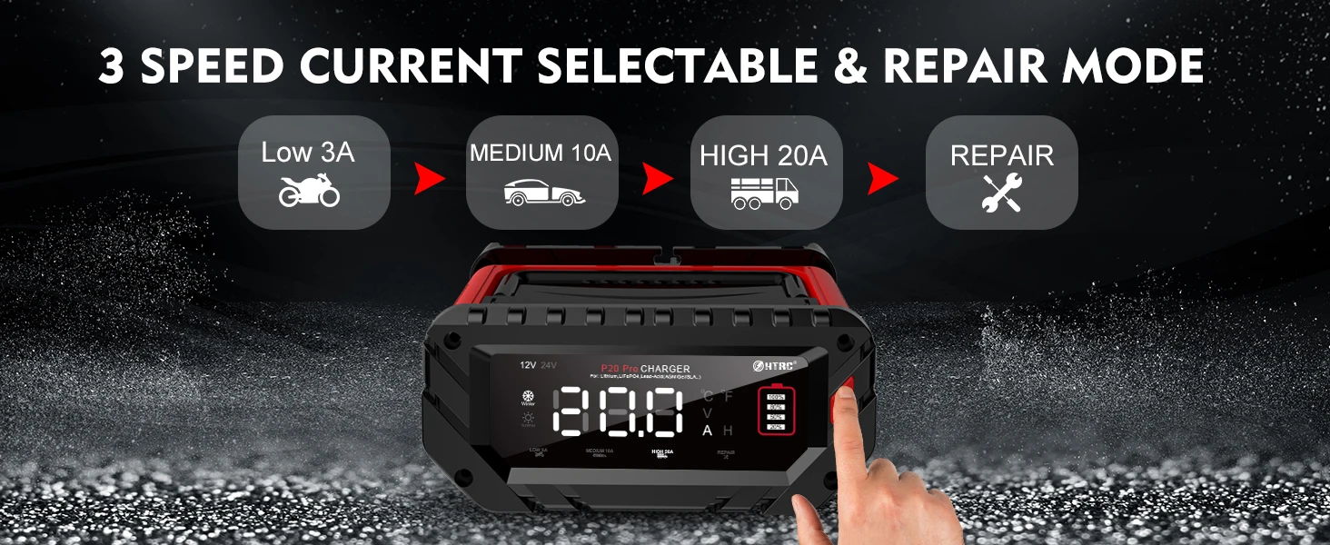 30A/26A/20A 12V 24V Automatic Battery Charger Pulse Repair Maintainer for ATV Tr