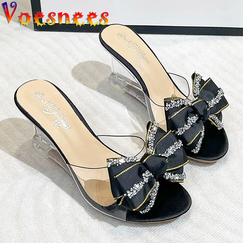 New Women Block Middle Heel Shoes Bow Summer Fashion Transparent Sandals  Classic | eBay