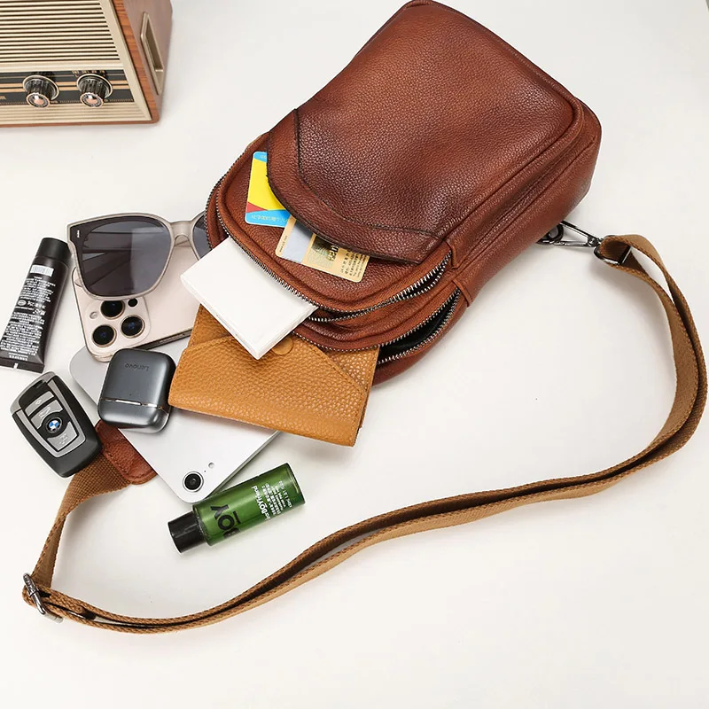 Luxury Designer Mens Genuine Top Grain Leather Chest Bag image 27