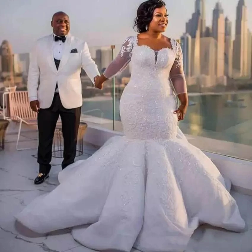 

Южноафриканские Свадебные платья с длинным рукавом и юбкой-годе, кружевные аппликации, женское прозрачное длинное свадебное платье