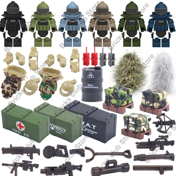 폭탄 처리 세트 빌딩 블록, EOD 특수 부대 SWAT 군사 군인 피규어 장비, 무기 쉴드 오일 드럼 벽돌 장난감