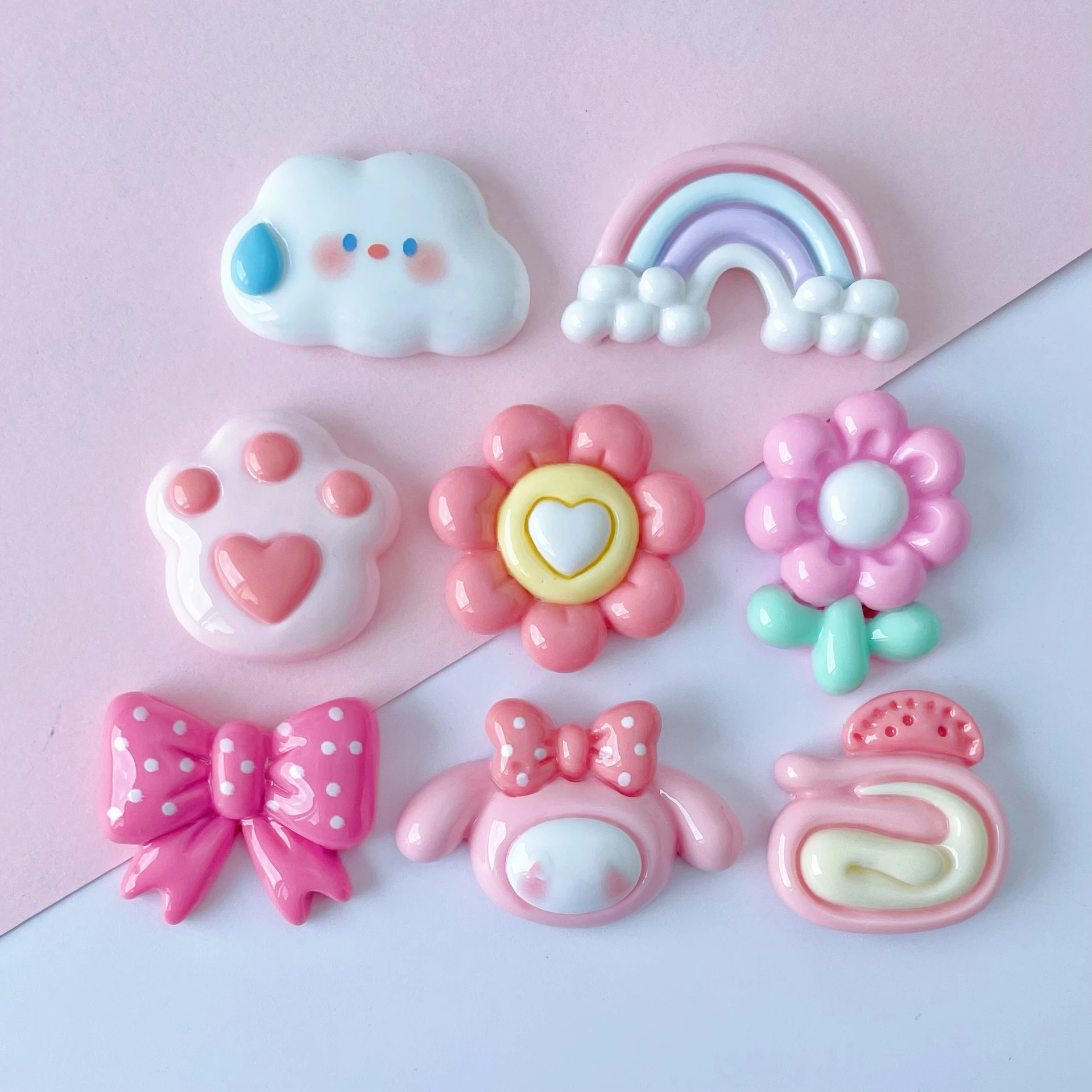 

Полимерный цветок с плоской задней стороной, мультяшный цветок, торт, радуга, облако, скрапбукинг, для парикмахерского центра, украшение для телефона «сделай сам», аксессуары для рукоделия