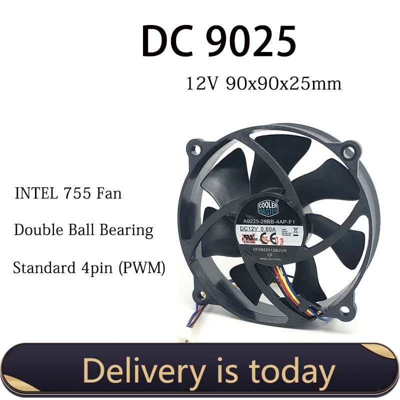 Cooler Master 9025 90MM CPU Fan 90x90x25MM Circular Fan 72MM Hole Pitch For 775 CPU Cooling Fan 12V  0.6A  With PWM 4PIN