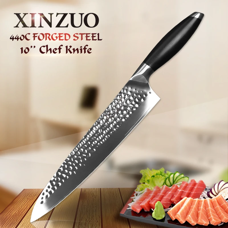 

XINZUO 10'' inch Chef Knife High Carbon 3 Layers 440C Forge Kitchen Knives Stainless Steel Meat Knife G10 Handle