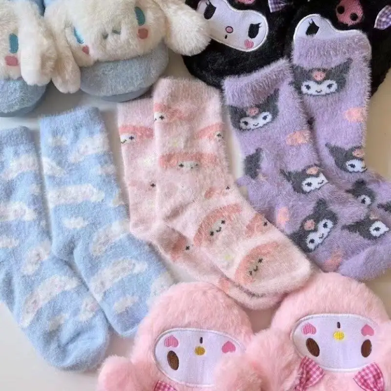 

Kawaii Sanrio Kuromi My Melody Cinnamoroll Plush Socks Floor Socks Hello Kitty Sleeping Stockings Keep Warm Girls Christmas Gift