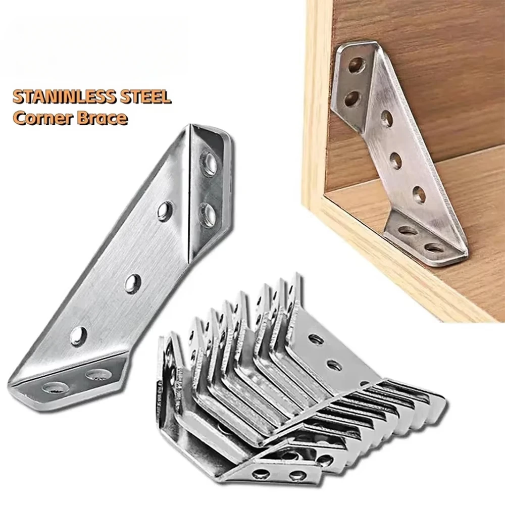 10/20pcsThickened Stainless Steel Angle Code 90 Degrees Right Angle Fixed Bracket Furniture Connectors with Screws Angle Bracket