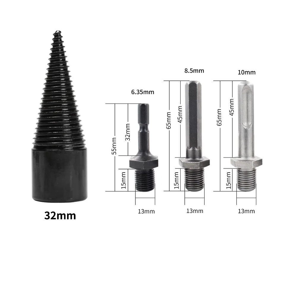 

4Pcs/set Firewood Drill Bit Wood Splitter Round Hex Shank Woodworking Tools Cone Log Splitters 32/42mm For Electric Drills