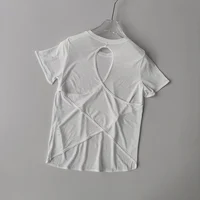 Vêtements de Yoga pour femmes, chemisier à manches courtes, croix creuse, maille fine, beau dos, chemises extérieures, Slim, Fitness, haut de sport 5