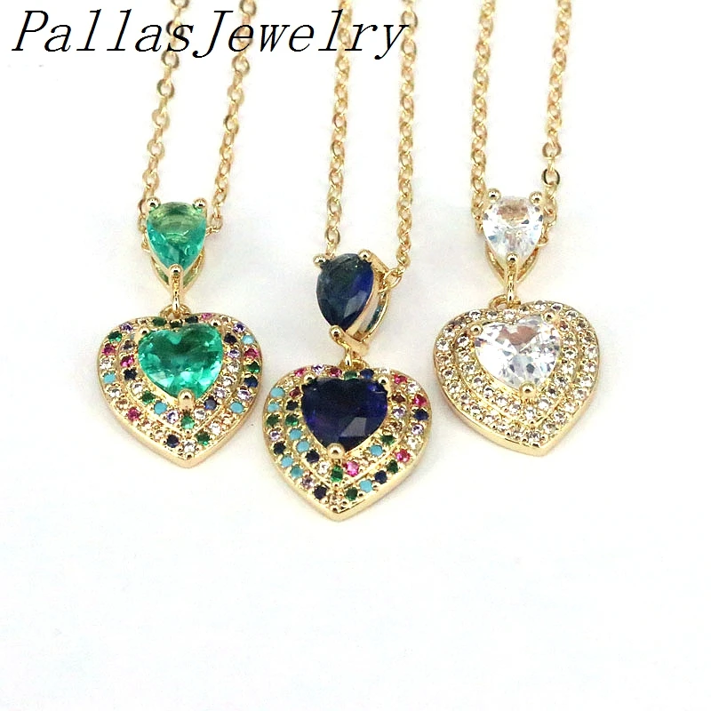 

5Pcs Simple Temperament Bridal Wedding Fine Jewelry Gift Gold Plated Cubic Zircon Heart Shape Pendant Necklace For Women