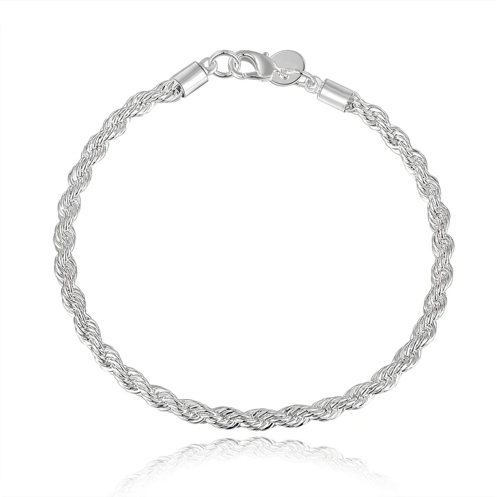 Factory Wholesale Beautiful Fashion Elegant 925 Plated Silver Charm Rope Lovely Bracelet Top Quality Gorgeous Jewelry