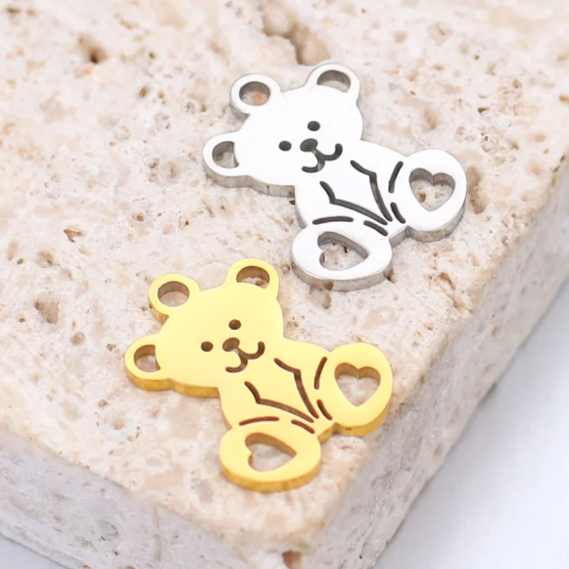 

WZNB 5Pcs Hollow Bear Charms Geometric Stainless Steel Pendant for Jewelry Making Handmade Earrings Necklaces Diy Accessories
