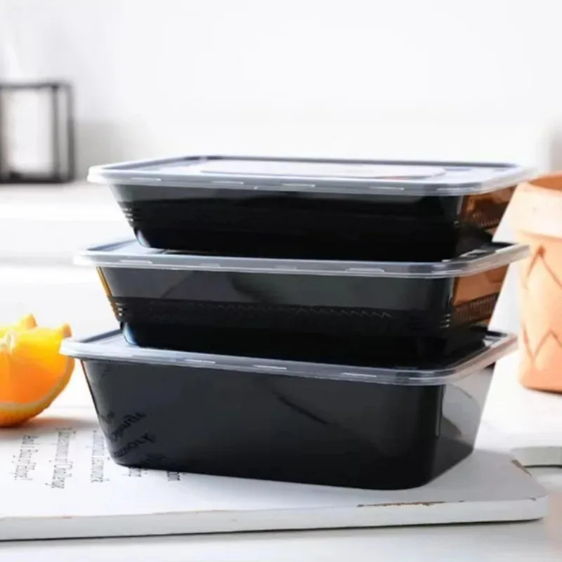 Description Picture 6 of itemDisposable Food Container Black Takeout Lunch Box with Lid for Fruit Salads Sandwiches Kitchen Fridge Storage Catering Supplies