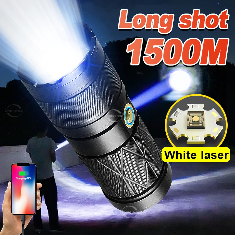 

9900LM Most Powerful LED Flashlight High Power 1500 Meter Tactical Search Flashlight Type C Rechargeable Torch Hand Lantern