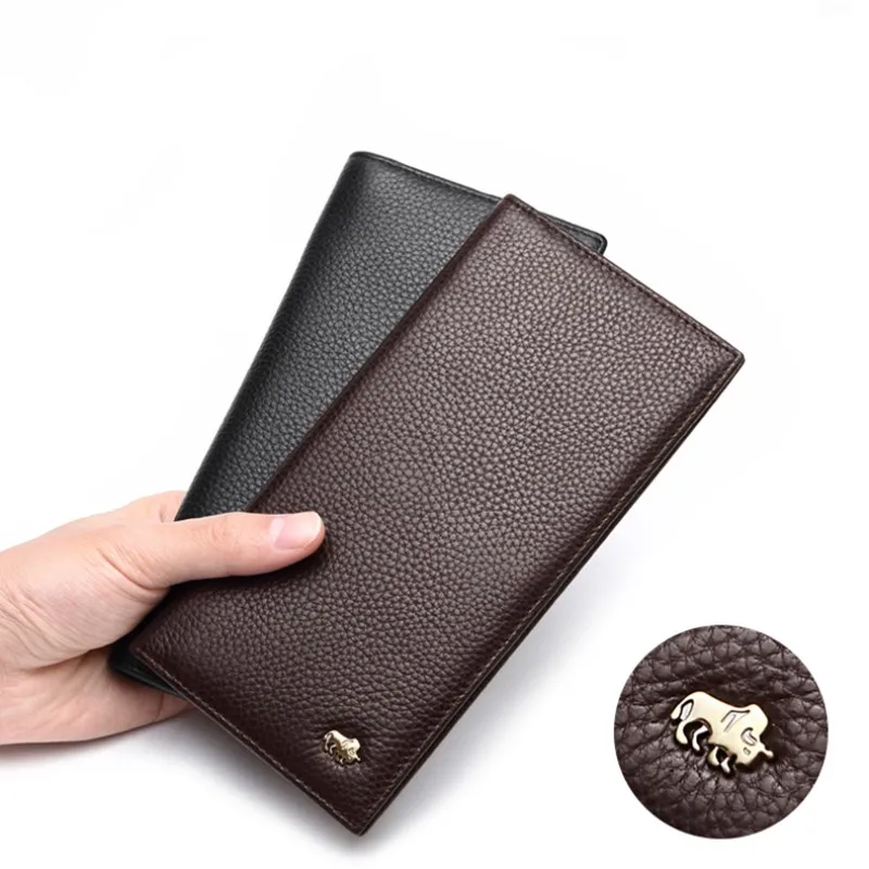 BISON DENIM Genuine Leather Long Wallet Business Men's Soft Thin Wallet Card Holder Luxury Brand Design Handy Male Purse Bag 2