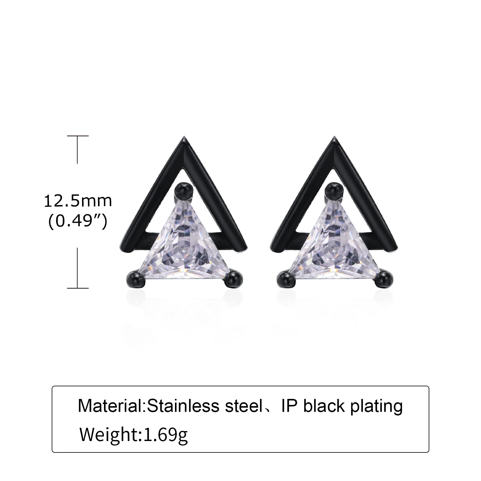 Dreieck-Ohrstecker, Herren-Ohrring, dreieckige Ohrstecker, CZ-Ohrringe, Edelstahl-Geometrie-Schmuck, einfache Ohrringe, alltäglicher Schmuck – Detail 2