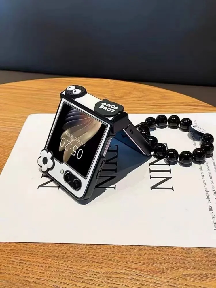 Custodia per telefono con catena a forma di braccialetto con perline a forma di fiore di carbone per Samsung Galaxy Z Flip 4 ZFlip5 Zflip 6 ZFlip3 con cerniera protettiva_voghion.com
