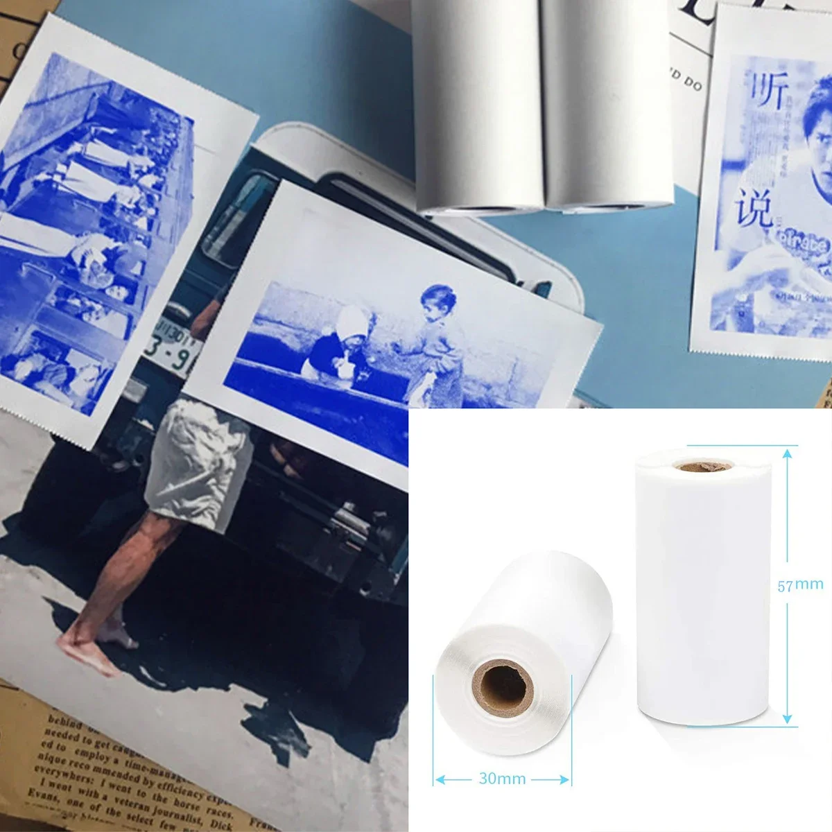 3Rolls Blue on White Mini-Printer Thermal Paper for Clear and Crisp Printing