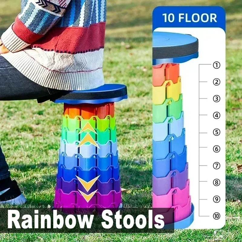 2024 Plastic Portable Stool Dining Chair Folding Rainbow Stools Expandable Stool Lightweight Stools Home Space Saving Furniture