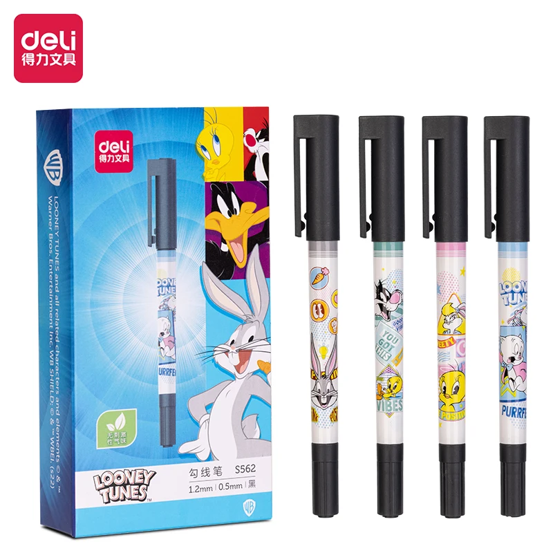 

DELI 12Pcs S562 Looney Tunes Bugs Bunny Double Head Marker Pen Art Hook Pen Black Color Oily Children's Hand Painting