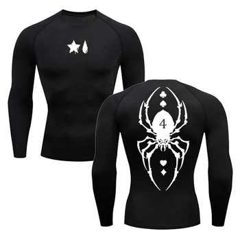 Spider Print Compression Shirt for Men Sporty Quick Dry Long Sleeve Tees Tshirt Tops Gym Workout Fitness Undershirts Baselayers 1