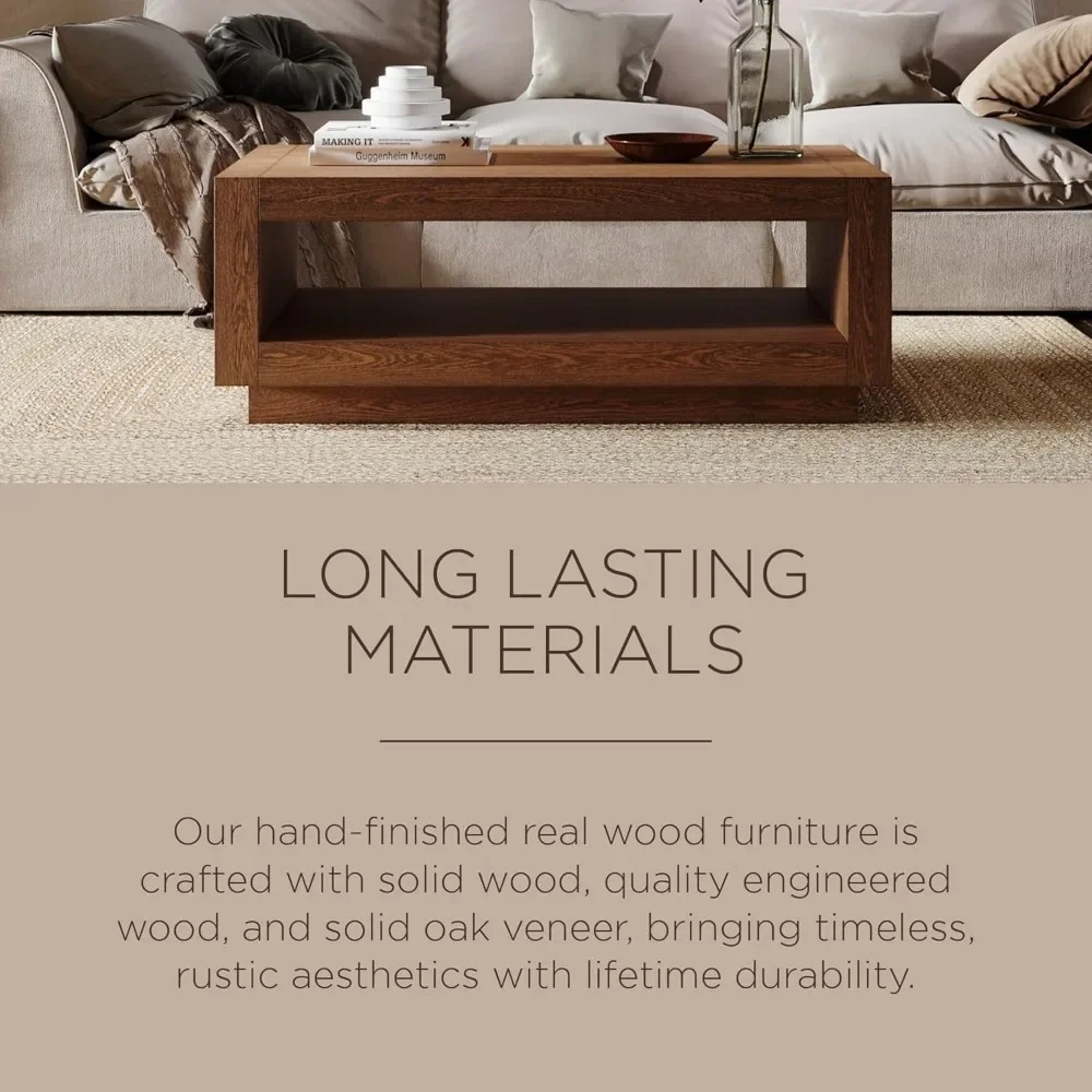 Artemis Large 2 Tier Contemporary Rectangle Wooden Center Coffee Table with Shelf Storage for Living Room in Refined 2
