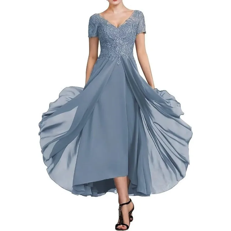 

Wakuta Chiffon Lace Appliques Mother of The Bride Dresses V Neck A Line Formal Party Gowns платья для мамы невесты