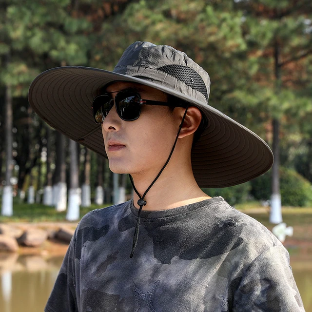 Big Head Men Sun Shade 15cm Big Brim Fisherman Hat Outdoor UV Travel Cap  Breathable Foldable Mountaineer Sun Hat Free Shipping