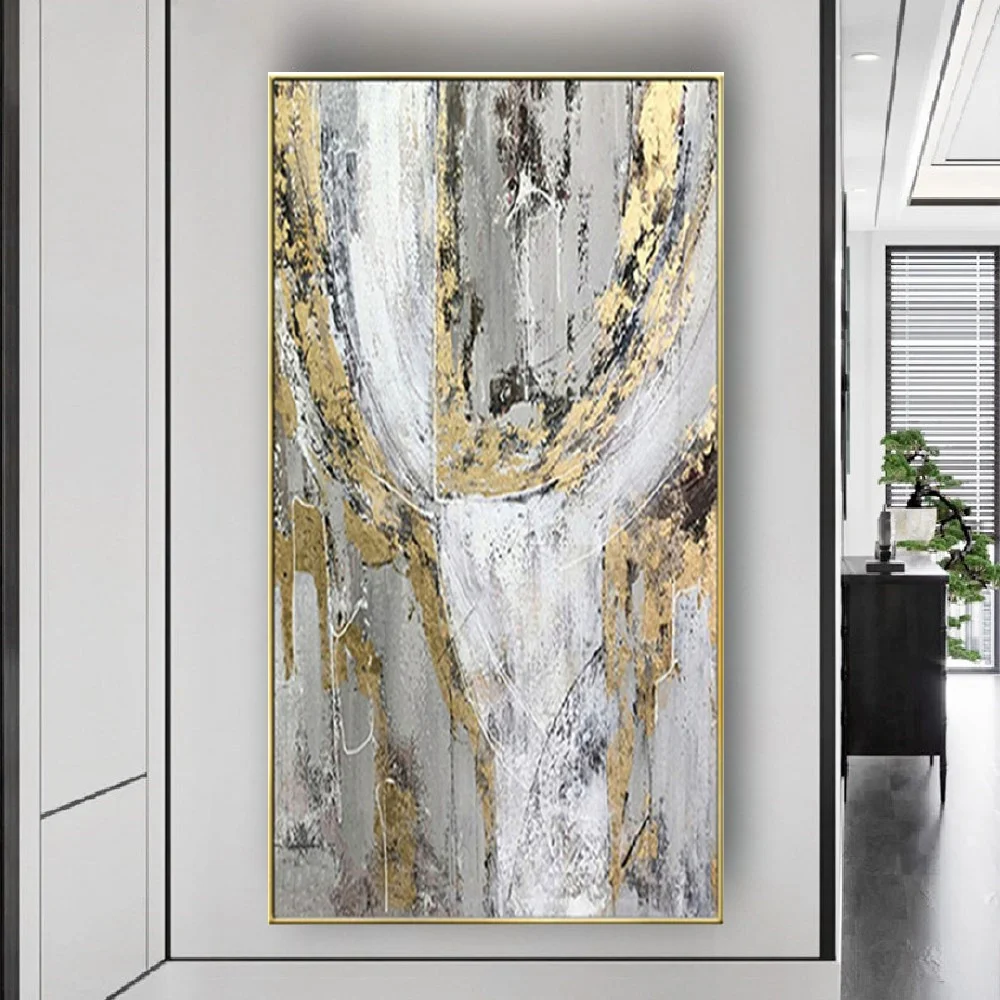

Taste Living Aesthetics Accessorie Handmade Home Decor Wall Picture Gold Foil Oil Painting On Canvas Abstract Bronze Grey Mural