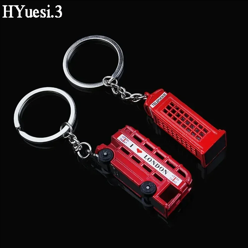 3D Red Double-Decker Bus Telephone Box Keychain Metal Mail Box