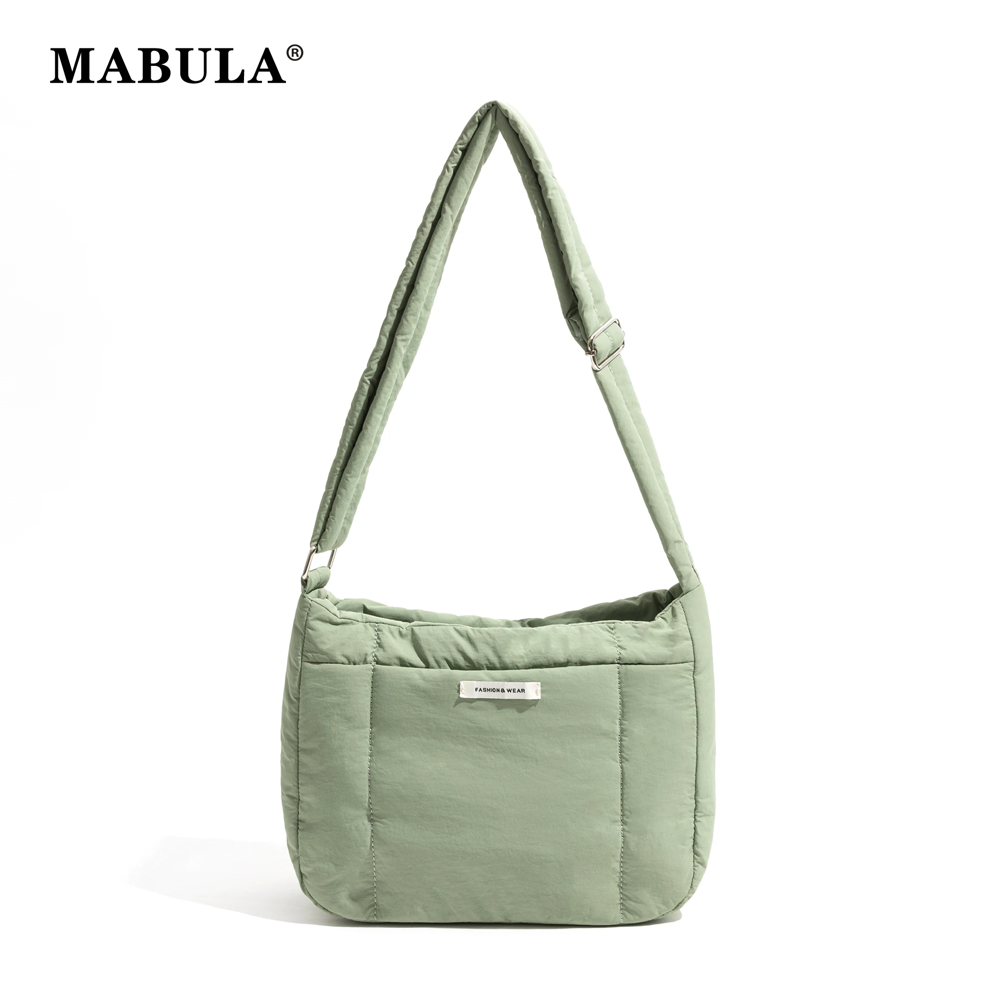 

MABULA Autumn Quilted Female Messenger Bag Adjustable Strap Cotton Down Padding Shoulder Purse Lightweight Women Solid Handbag