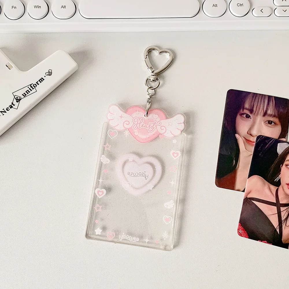 Ins Style Heart Wings Card Holder for 3 inch Photocard K-Pop Idol Photo Holder Card Cover Korea Sweet Girl Keychain Bag Pendant 5