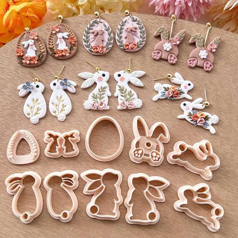 Polymer Clay Cutter 1 Pair Easter Days Rabbite Cartoon Bunny Shaped Dangle DIY Earring