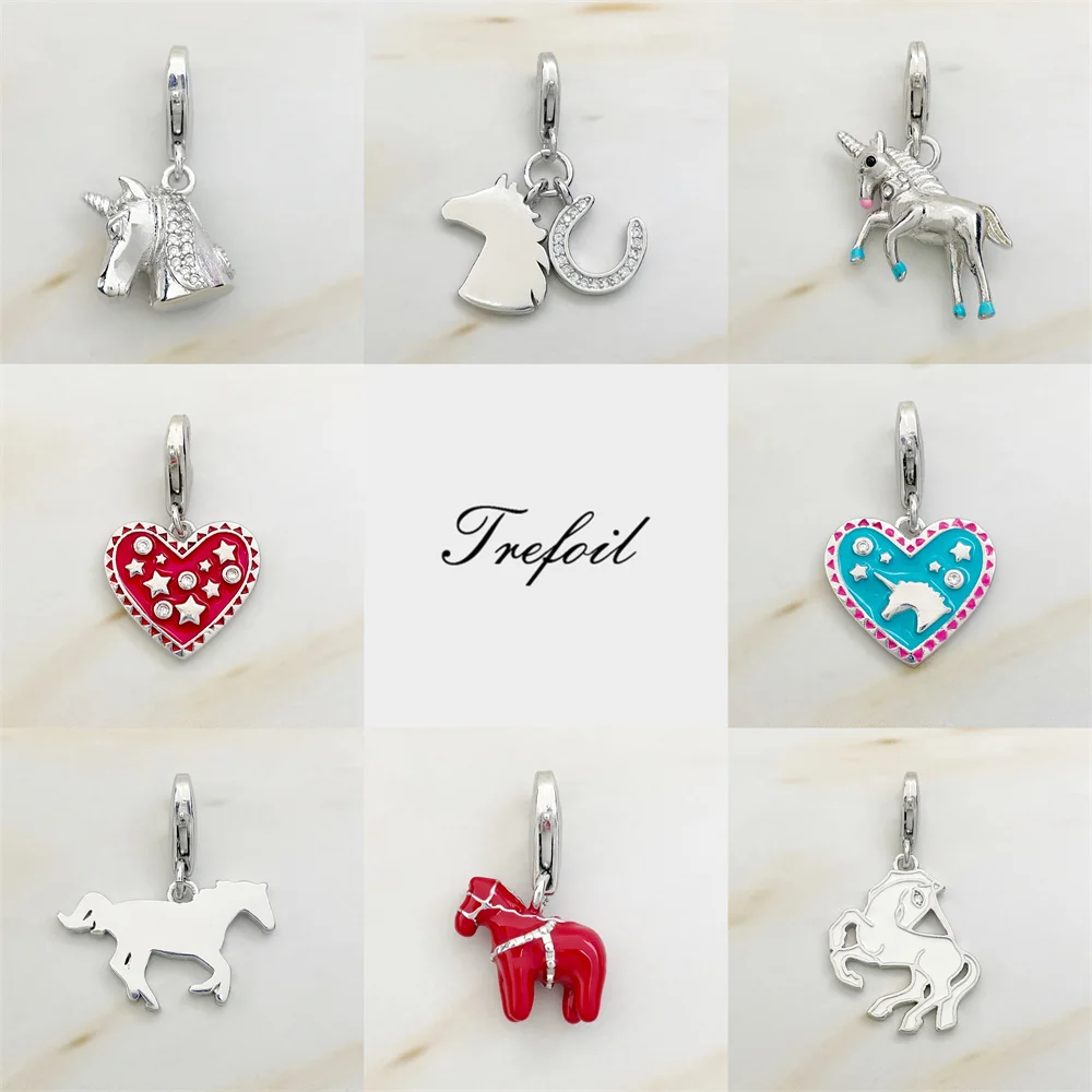 Unicorn Horse Heart Charms Pendant Fit Bracelet Fine Jewelry
