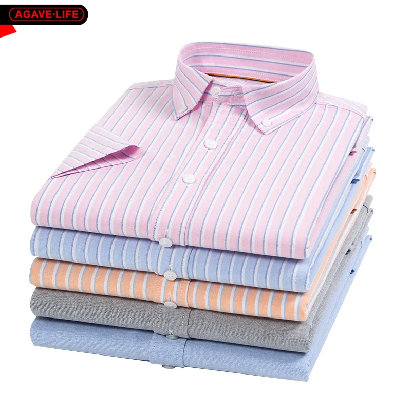 

Spring Summer Men Shirt Pure Cotton Iron-free Short-sleeve Striped Shirt Business Men Casual Breathable Oxford Comfortable Shirt