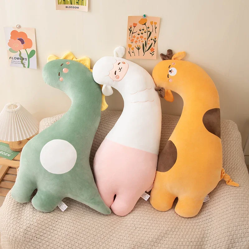 Big Size Long Neck Dino Plush Toys Soft Stuffed Animal Lovely Deer Sheep Plushie Pillow Can Clip Legs Bedside Cushion Room Decor