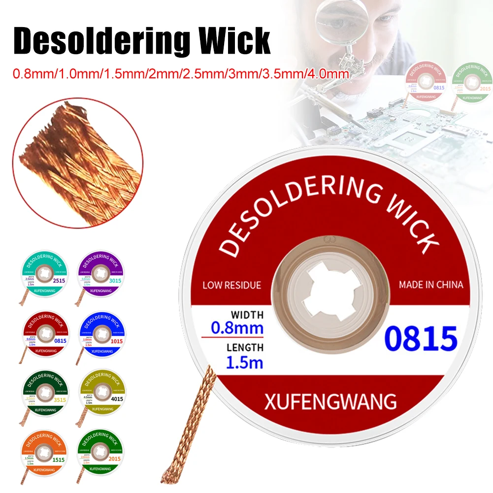

Desoldering Wire 0.8/1/1.5/2/2.5/3/3.5/4.0mm Width 1.5M Length Desoldering Braid For Soldering Desoldering Mesh Welding Dropship