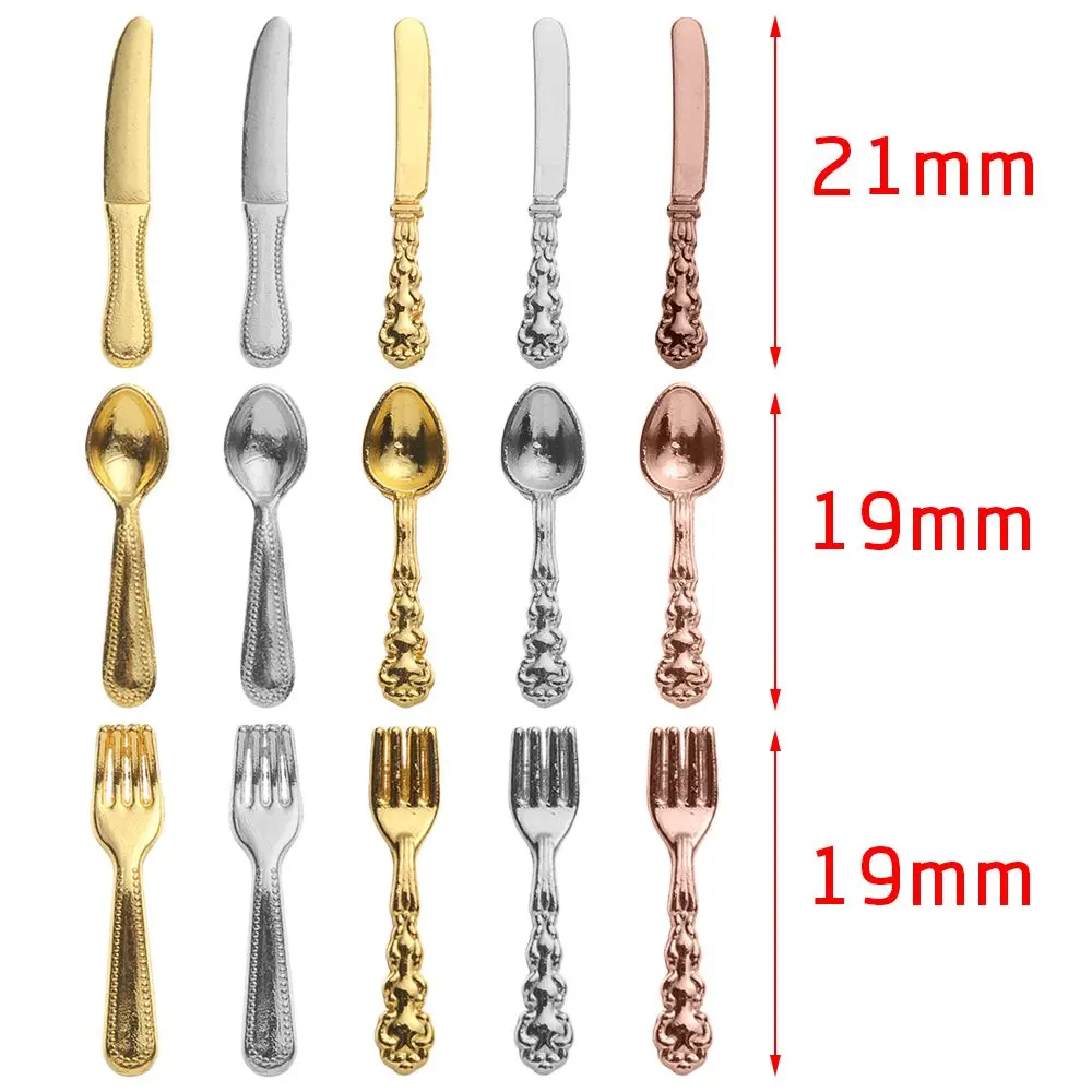 Kitchen Toys Pretend Kitchen Toys Doll House Toys Dollhouse Furniture Set 12PCS Miniature Metal Cookware Fork Knife Spoon Toys Dollhouse Furniture Gold Silver 1:12 Scale Simulation Mini Cutlery