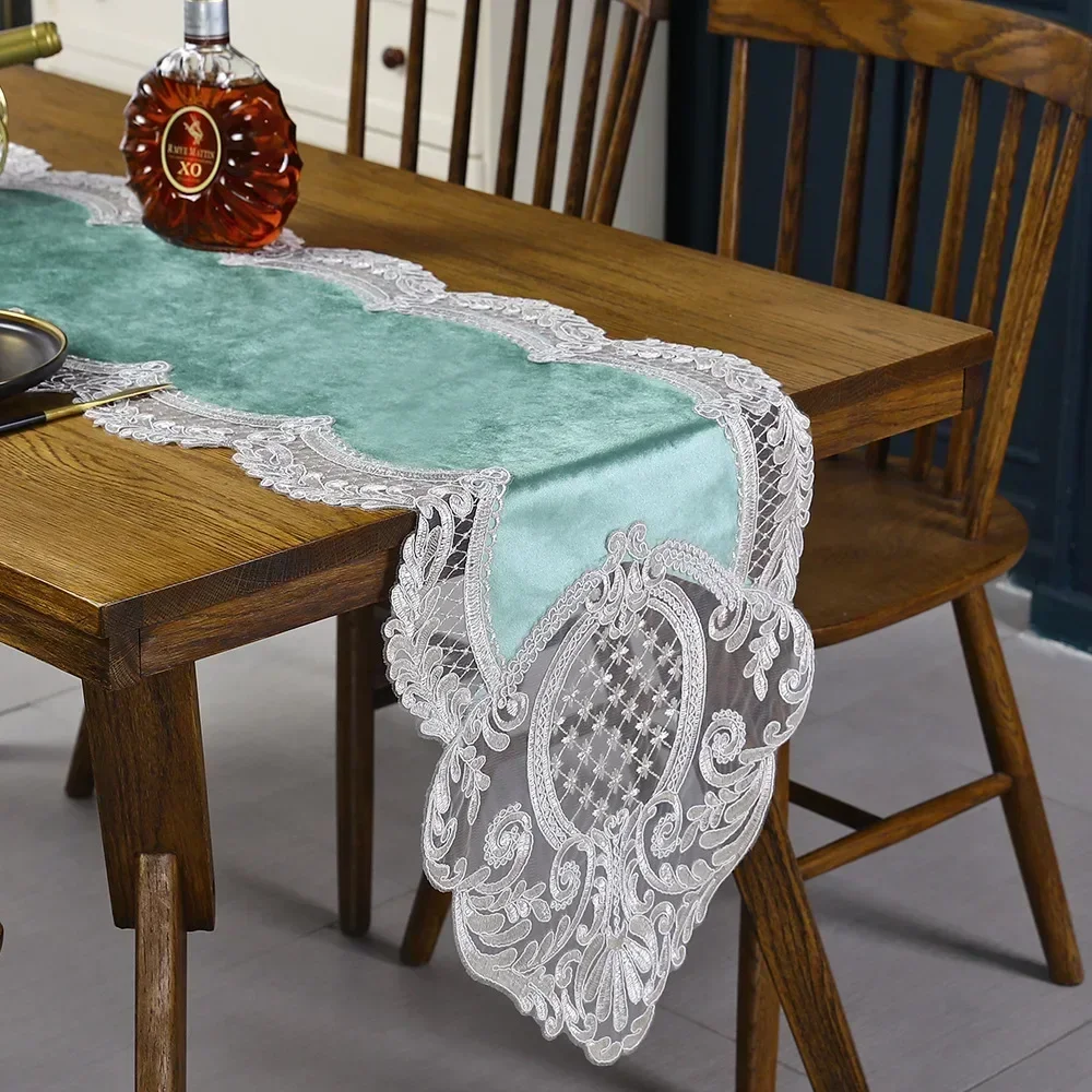 Runner da Tavola in Pizzo, 15,75'' x 47,24''/15,75'' x 102,36'' Tovaglia da Pranzo con Fiore Ricamato, Runner Europeo Elegante per Decorazioni per Matrimoni, Tavoli da Pranzo e Feste