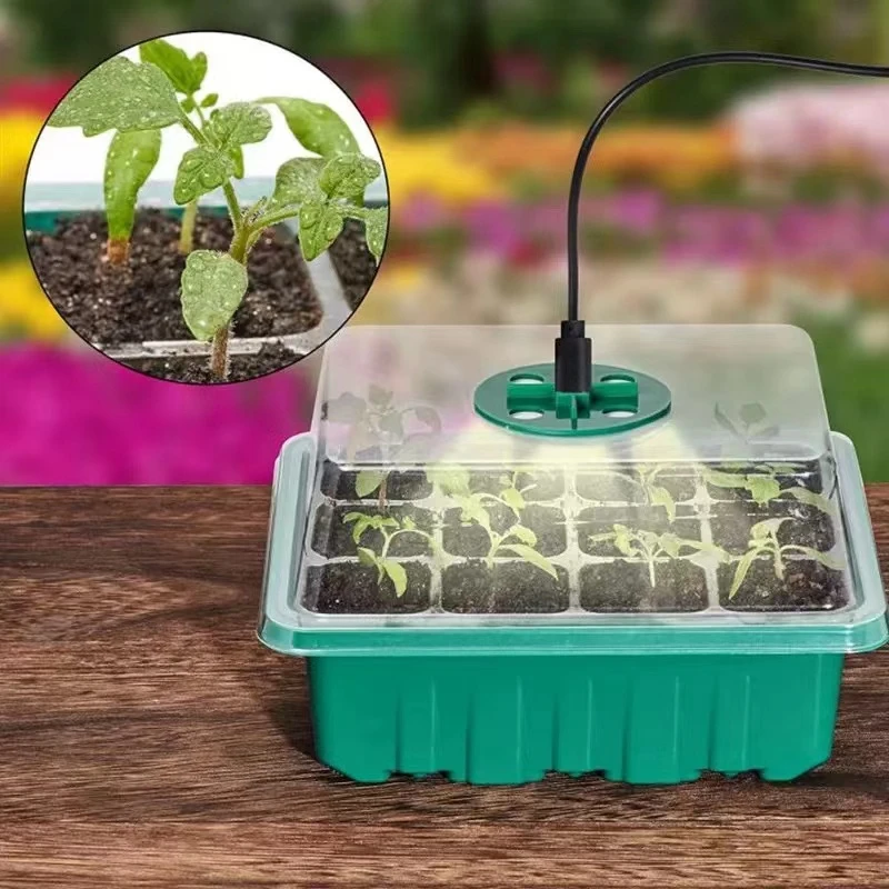 Seed Starter Tray Box LED Grow Light Nursery Pot Seedling Germination Planter Adjustable Ventilation Humidity 12 Cell