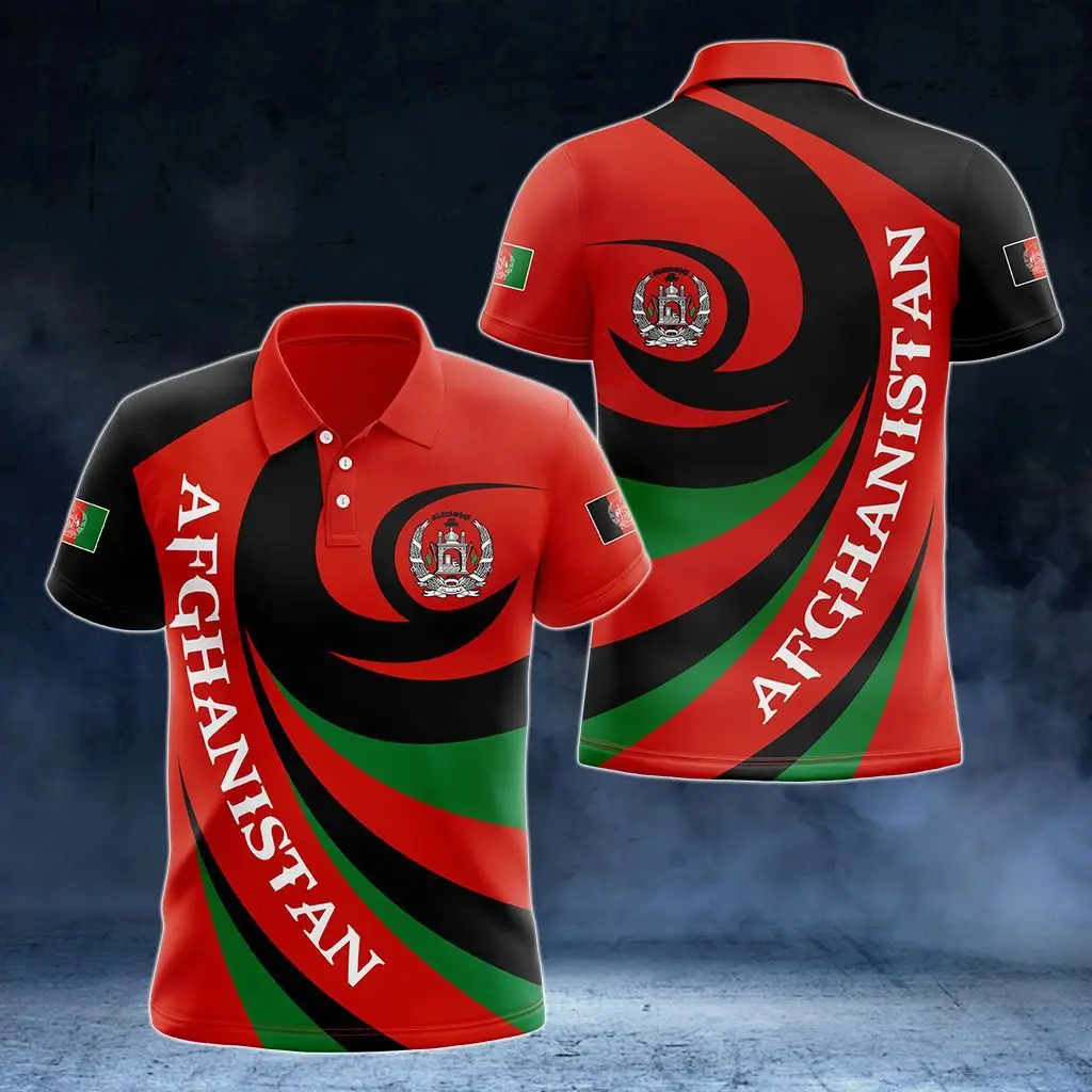 Afghanistan Flag & Coat of Arms Custom Name Polo Shirts Summer Casual Streetwear Men\'s Fashion Loose Jersey Plus Size Sportswear