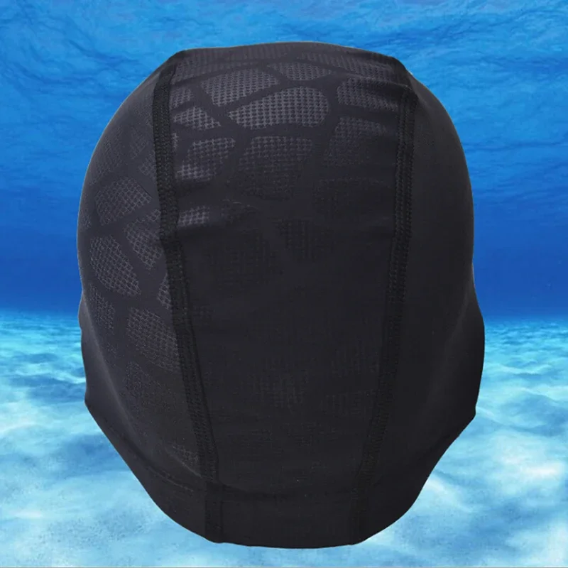 New 2024 Elastic Waterproof PU Fabric Protect Ears Long Hair Sports Swim Pool Hat Swimming Cap Free Size for Men & Women Adults 5