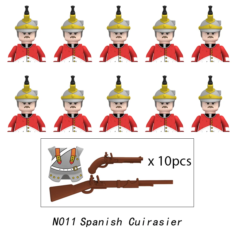 10pcs Napoleonic Wars Military Soldiers Building Blocks WW2 Mini Figures French British Fusilier Rifles Weapons Toys For Kids 2