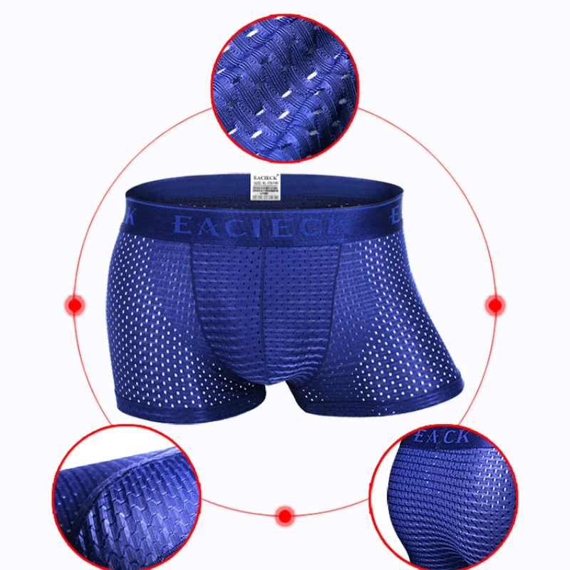 EACIECK NEW Men's Boxer Briefs Summer Ice Silk Seamless Thin Bamboo Fiber Breathable Mesh Large Size Boxer Shorts Underpants