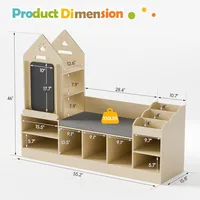 Kids Bookshelf with Reading Nook, Wooden Toy Storage Organizer with Chalkboard and Bench, Kids Reading Nook for Boys & Girls 2