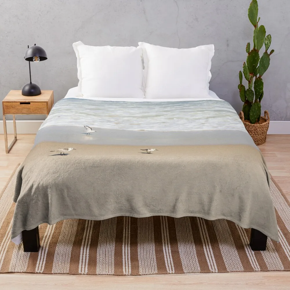 

Shorebirds on the tropical beach Throw Blanket Hairy Blankets