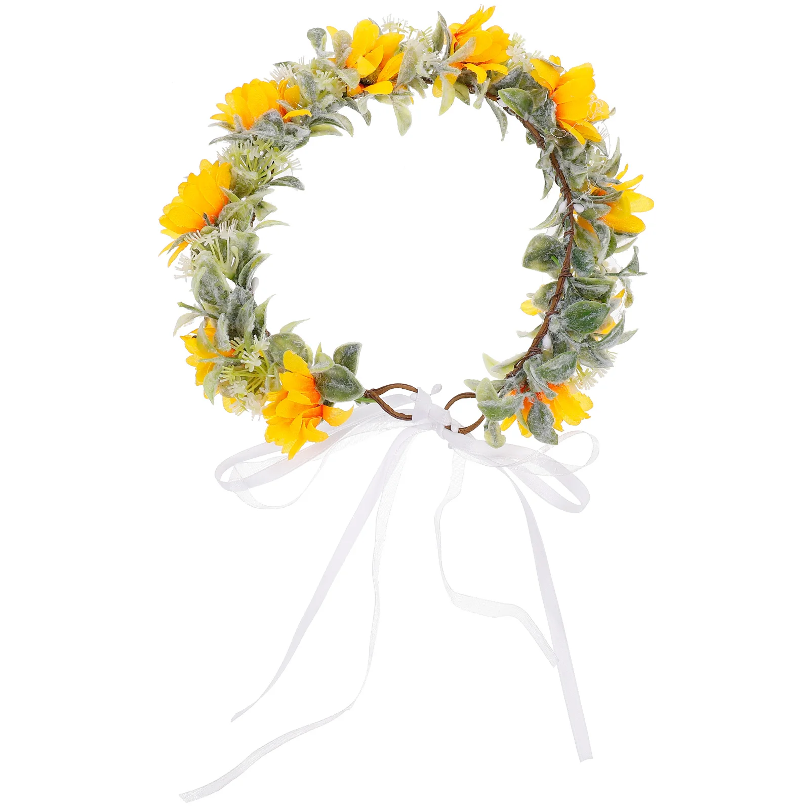 

Bridal Wreath Sunflower Hairband Simulation Headdress Wedding Headwear Garland Floral Crown Beach Women Headband