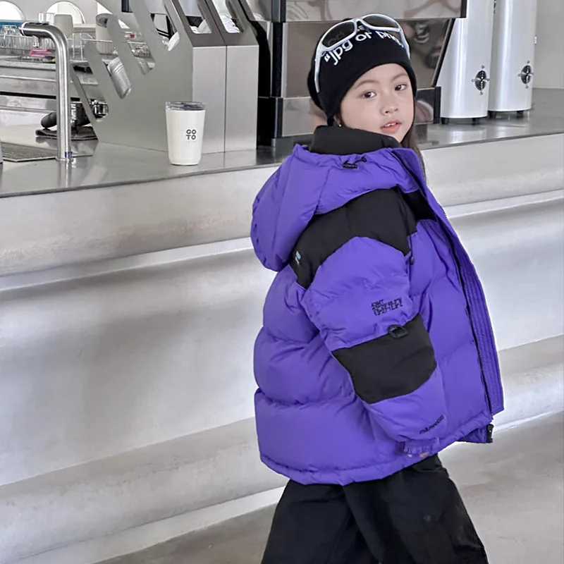 

2023 Winter Girls Boys Korea Style Thick Warm Down Hooded Jacket Baby Kids Children Coat Outerwear