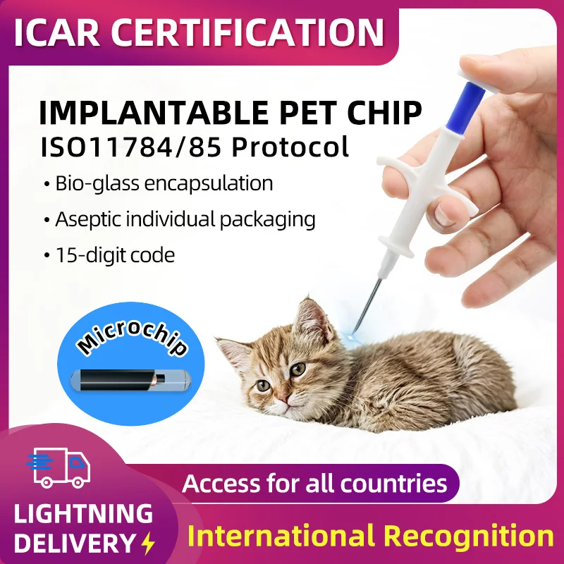 100 unidades de microchip + jeringa para perros, gatos, vacas y otros animales.